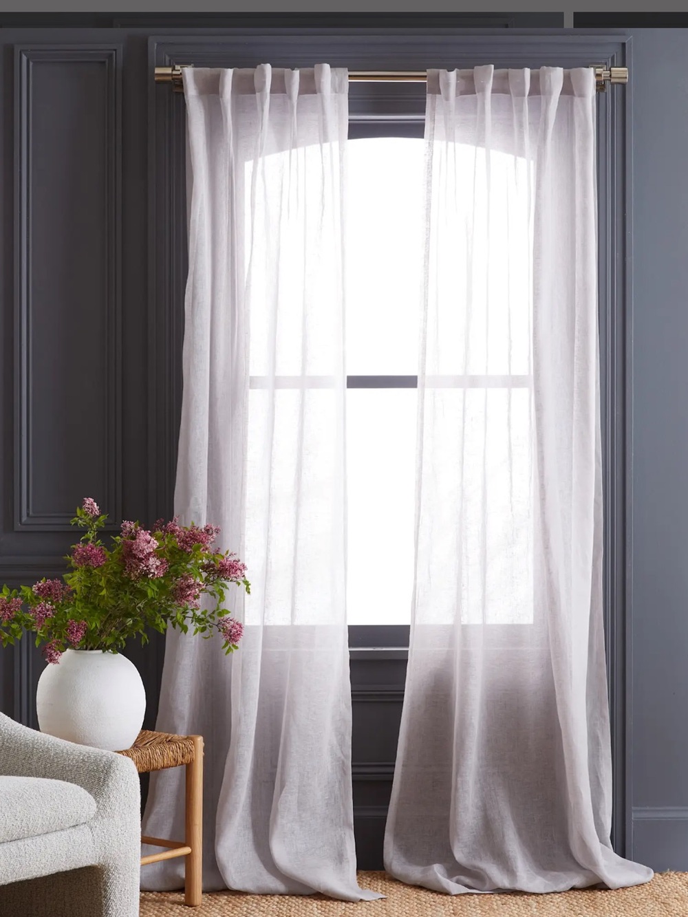 NWT QUINCE Set Of 2 48x108 European Linen Sheer Curtains Cloud 8008